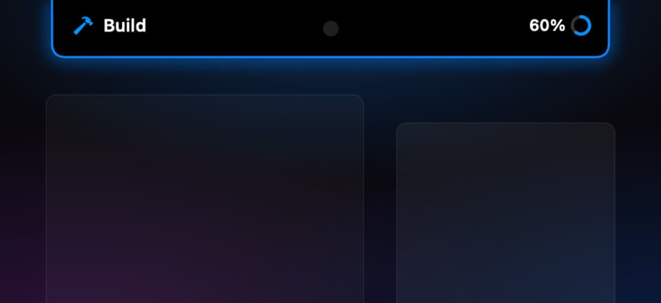 The closed notch glowing blue while a build runs, showing Build and 60% with a progress ring